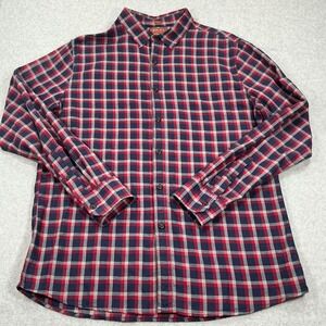 Red Ale by Alesbury Mens Large Slim Fit Plaid Button Down Shirt Red Navy Blue